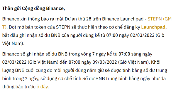 Thông báo ra mắt dự án thứ 28 trên trang của Binance Launchpad